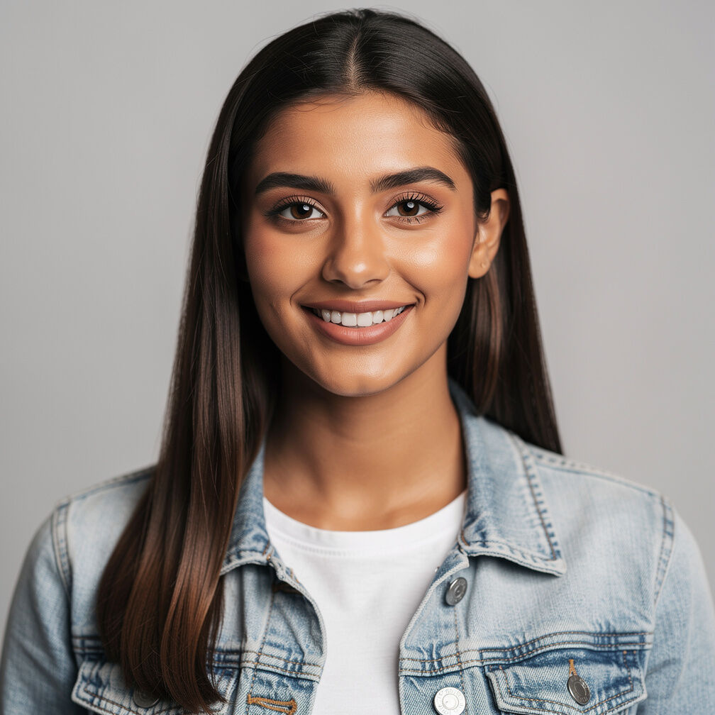 Studio portrait of a young Italian woman, live production student