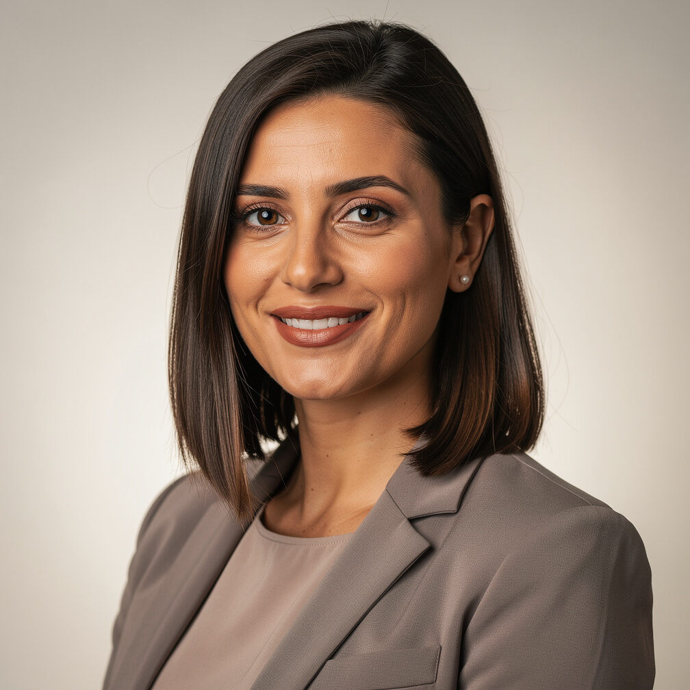 Studio portrait of an Italian woman in her thirties, television producer